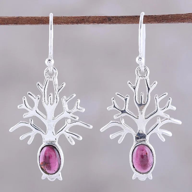 flower stud earrings for girls -Budding Tree Tree-Shaped Garnet Dangle Earrings from India