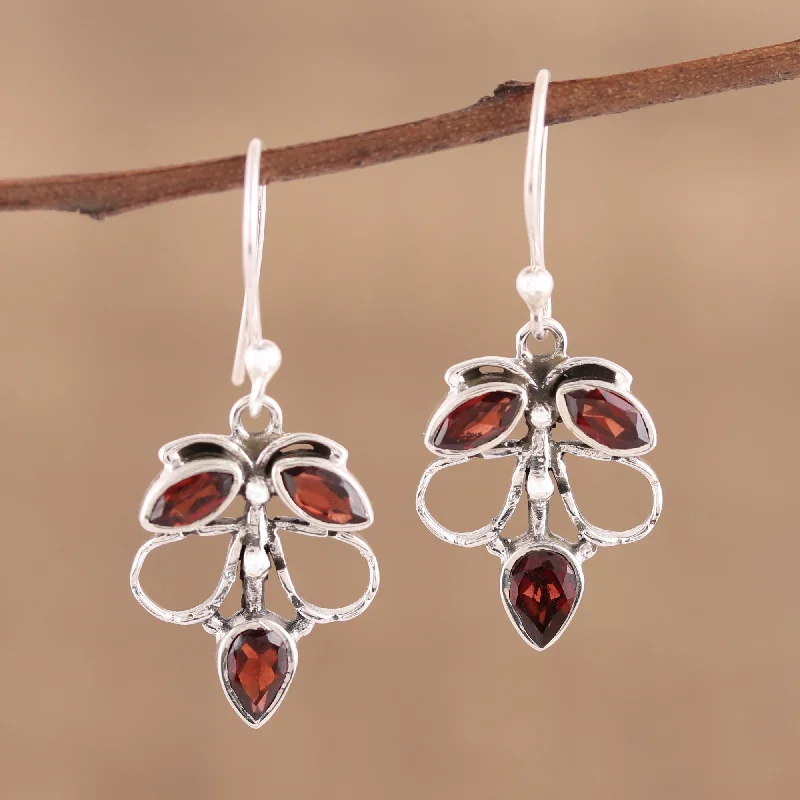 luxury gemstone earrings for women -Burnt Leaves Handmade 925 Sterling Silver Garnet Autumn Leaf Earrings