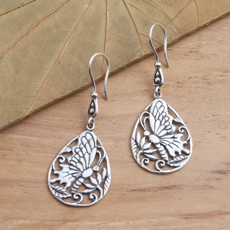 crystal hoop earrings for women -Butterfly Breeze Handmade Silver Butterfly Dangle Earrings