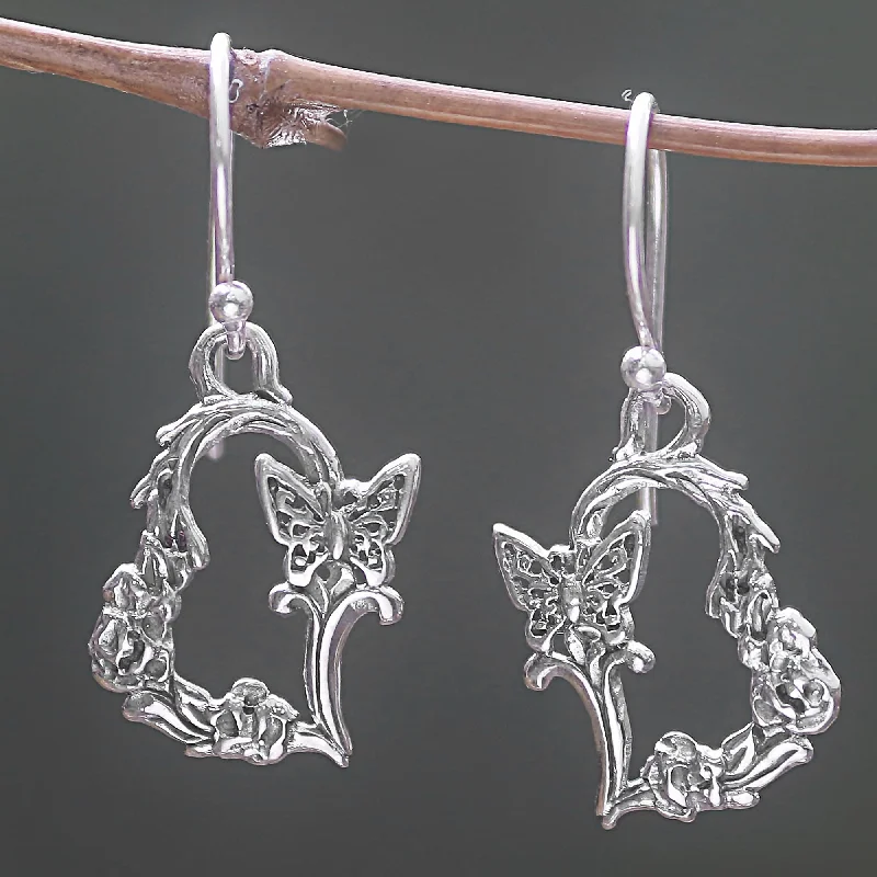 asymmetrical earrings for women -Butterfly Flutter Sterling Silver Butterfly Dangle Earrings from Indonesia