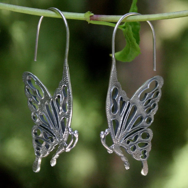 evil eye stud earrings for protection -Butterfly Kisses Handmade Sterling Silver Drop Earrings