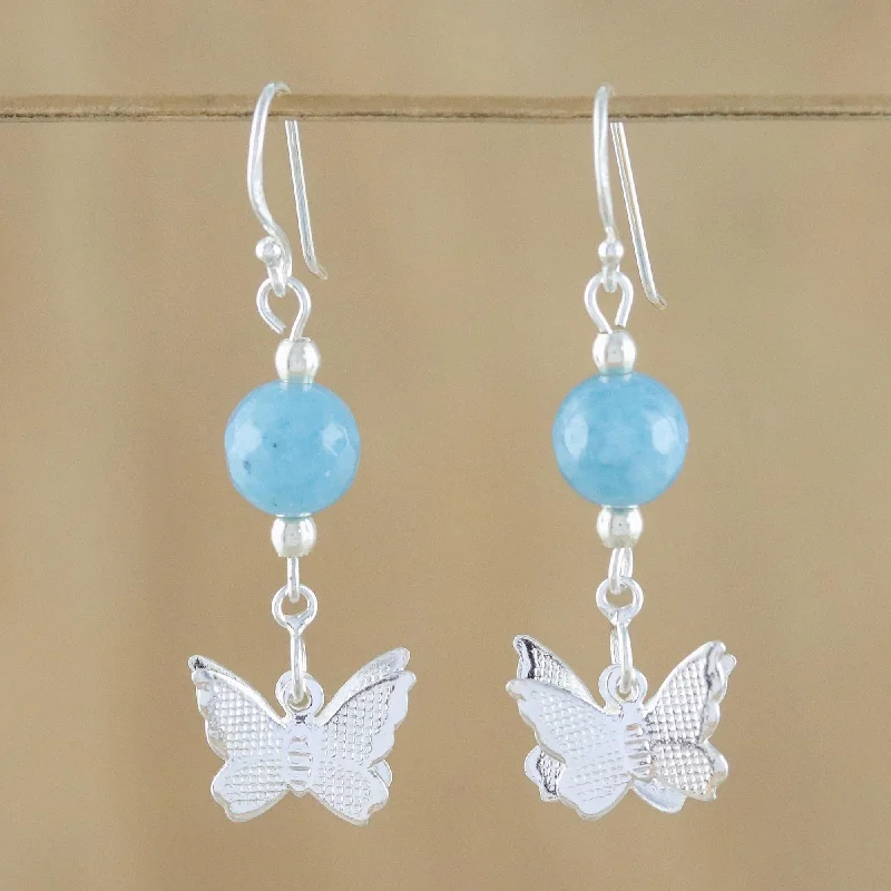 heart stud earrings for girls -Butterfly Paradise Chalcedony and Sterling Silver Butterfly Dangle Earrings