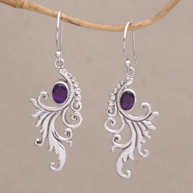 gold knot earrings for women -By the Wind Amethyst and Sterling Silver Dangle Earrings from Bali