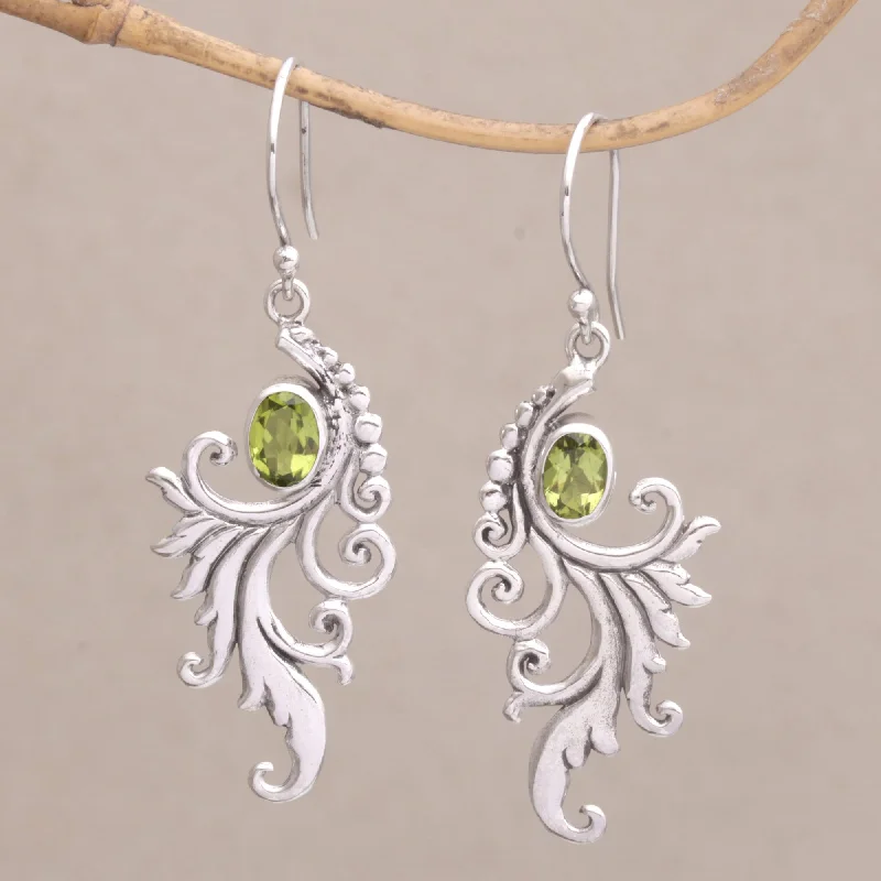 nature-inspired earrings for women -By the Wind Peridot and Sterling Silver Dangle Earrings from Bali