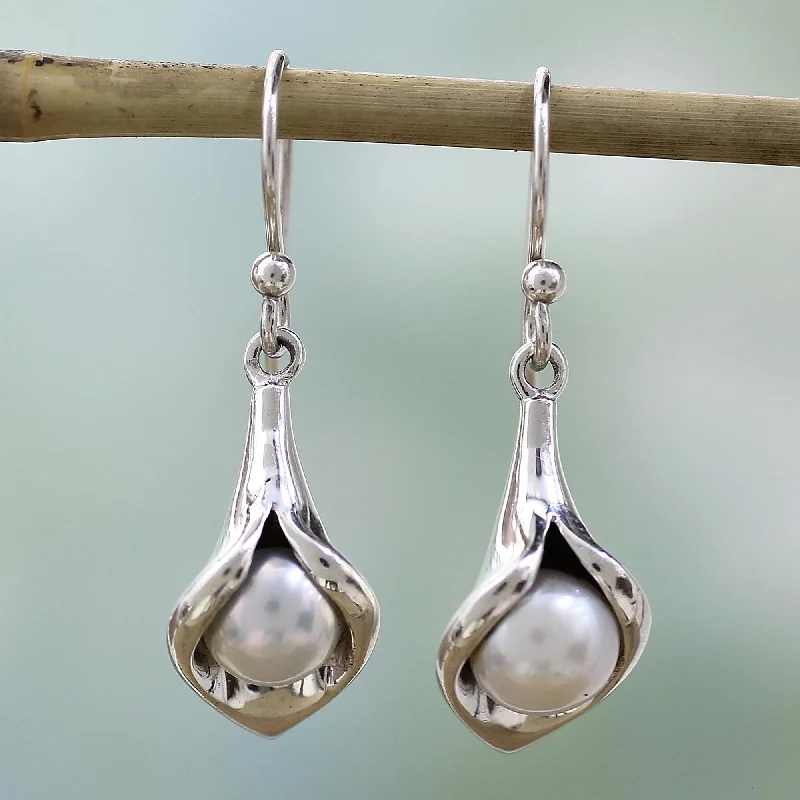 birthstone earrings for moms -Calla Lily Sterling Silver Earrings