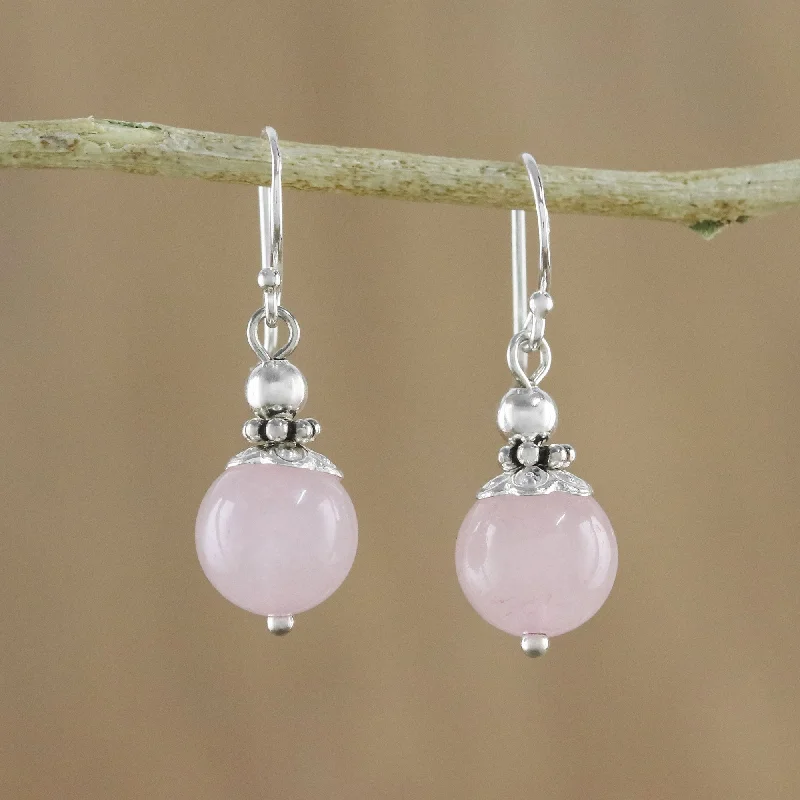 cubic zirconia stud earrings -Candy Cloud Handcrafted Rose Quartz and Sterling Silver Dangle Earrings