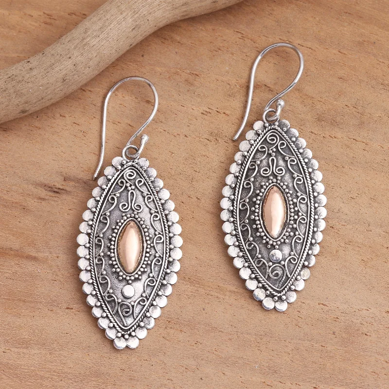 boho style earrings for women -Canoe Gold Plated Sterling Silver Balinese Dangle Earrings