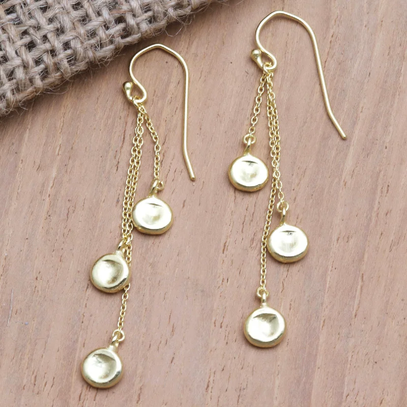 long drop earrings for women -Cantaloupe Fruit Hand Crafted Gold-Plated Dangle Earrings