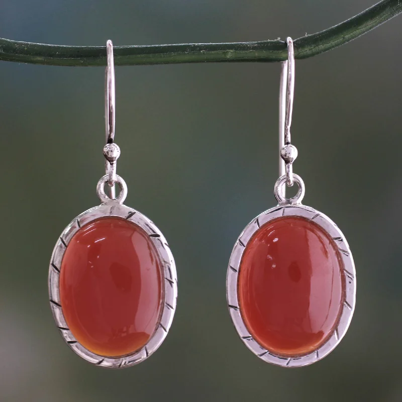 bar stud earrings for women -Captivating Sunset Carnelian & Silver Dangle Earrings