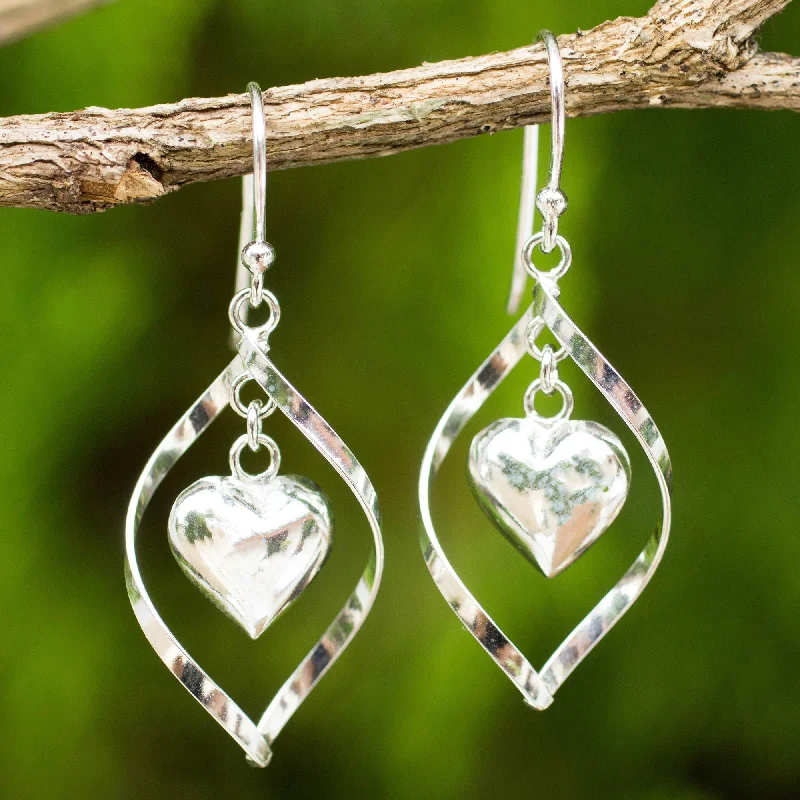 geometric earrings for women -Captive Heart Sterling Silver 925 Heart Motif Dangle Earrings