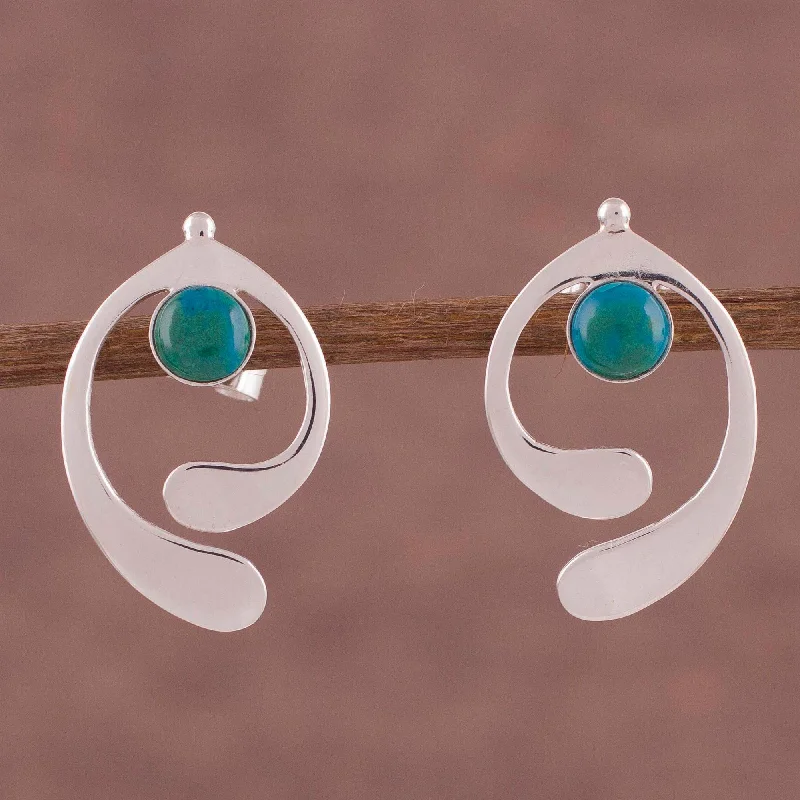 huggie hoop earrings for women -Caress of an Angel Chrysocolla and Sterling Silver Drop Earrings from Peru