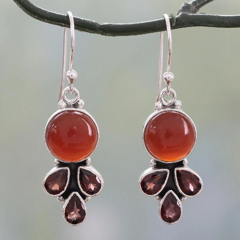 silver threader earrings for women -Carnelian & Garnet Dangle Earrings