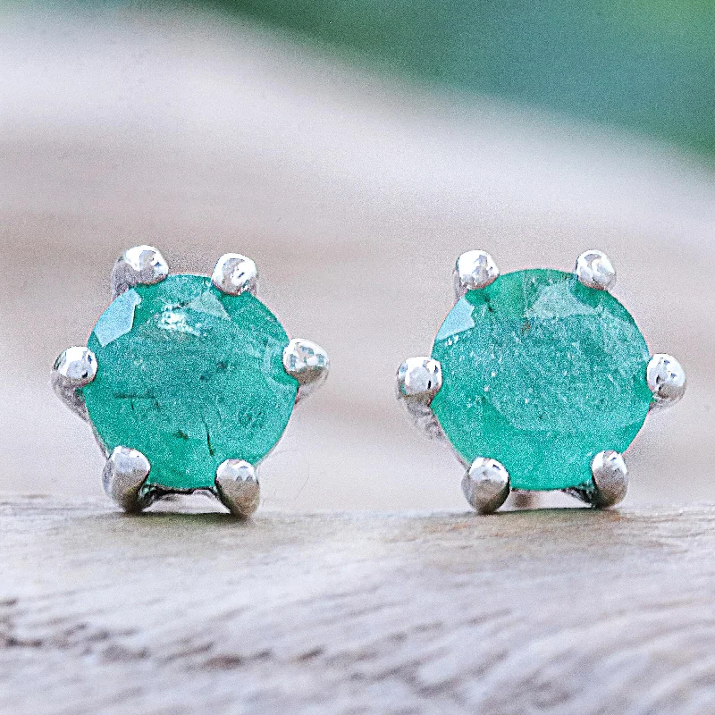 men’s diamond stud earrings -Catch a Star in Green Hand Crafted Emerald and Sterling Silver Stud Earrings