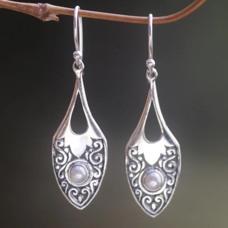 floral earrings for women -Catch the Moon Sterling Silver Cultured Pearl Dangle Earrings Indonesia