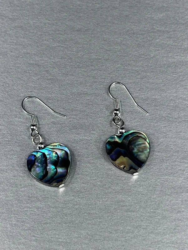 opal earrings for women -Cedar House Heart Abalone Earrings