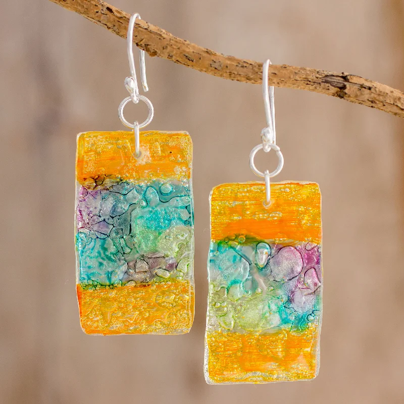 bar drop earrings for women -Celebrate Creativity Colorful Recycled CD Dangle Earrings from Guatemala