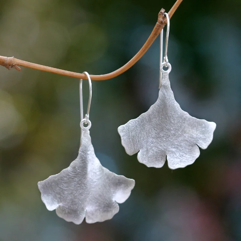 personalized birthstone earrings -Celery Leaves Leaf Shaped Sterling Silver Earrings Handmade in Bali