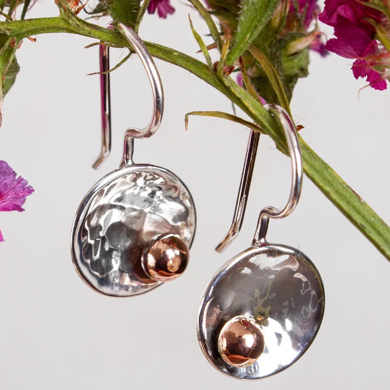 mismatched stud earrings for women -Celestial Center Abstract Taxco Sterling Silver and Copper Drop Earrings