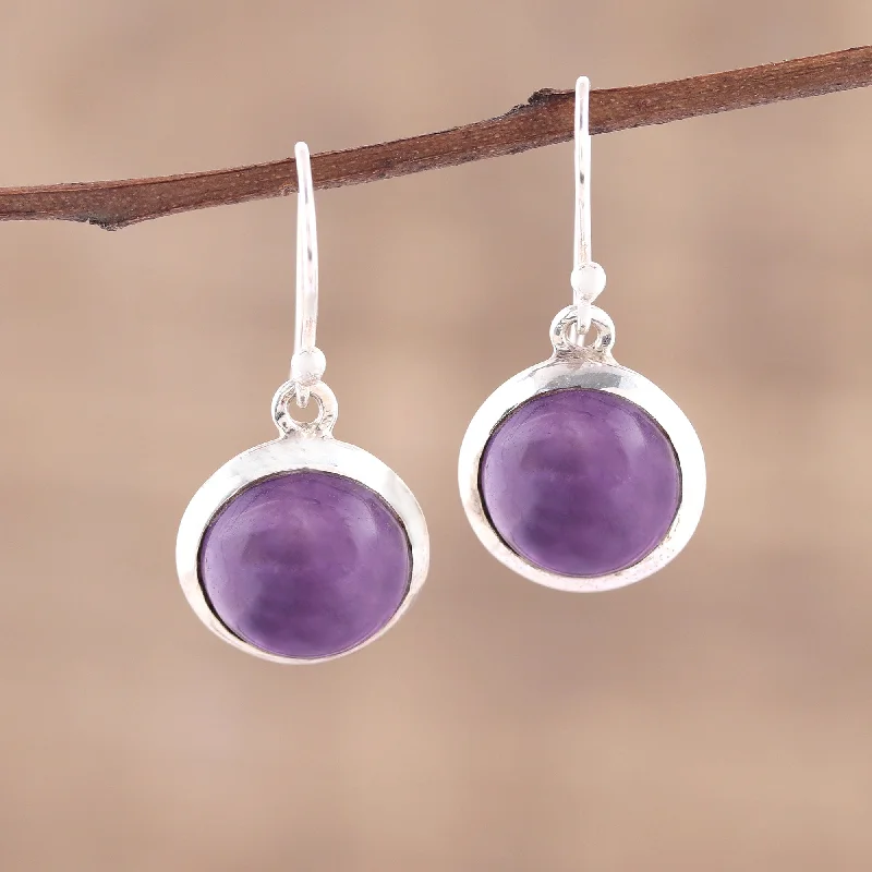 gold ear cuff earrings -Celestial Promise Amethyst and Sterling Silver Dangle Earrings from India