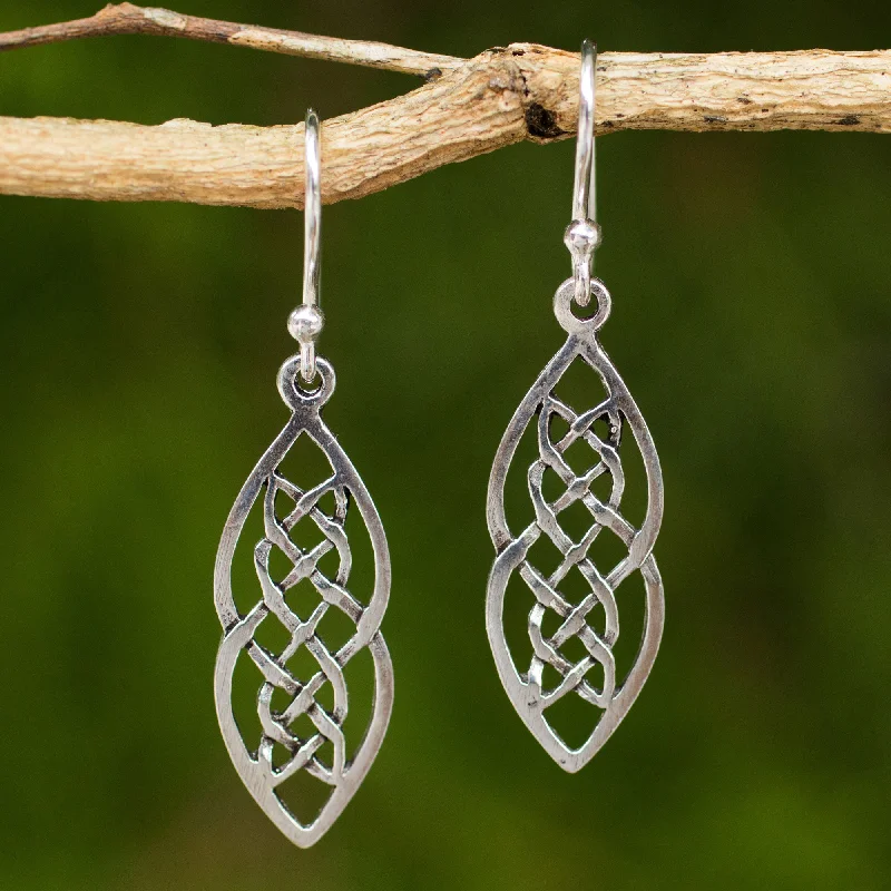 crystal hoop earrings for women -Celtic Braid Silver Dangle Earrings