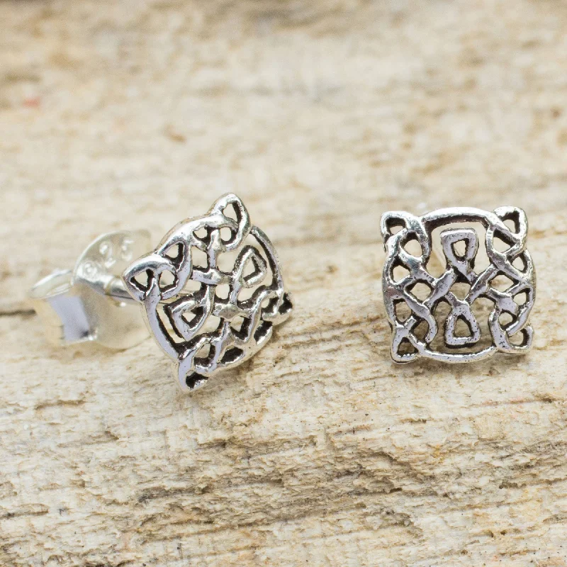 sun and moon earrings for women -Celtic Circle Sterling Silver Stud Earrings