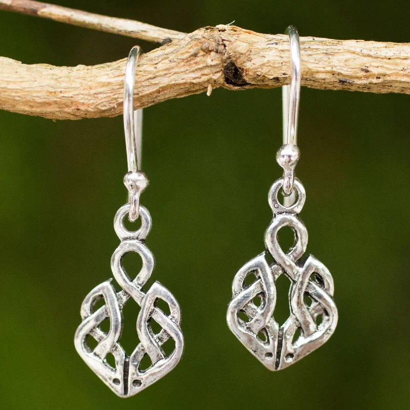 luxury chandelier earrings for women -Celtic Dara Knot Silver Dangle Earrings