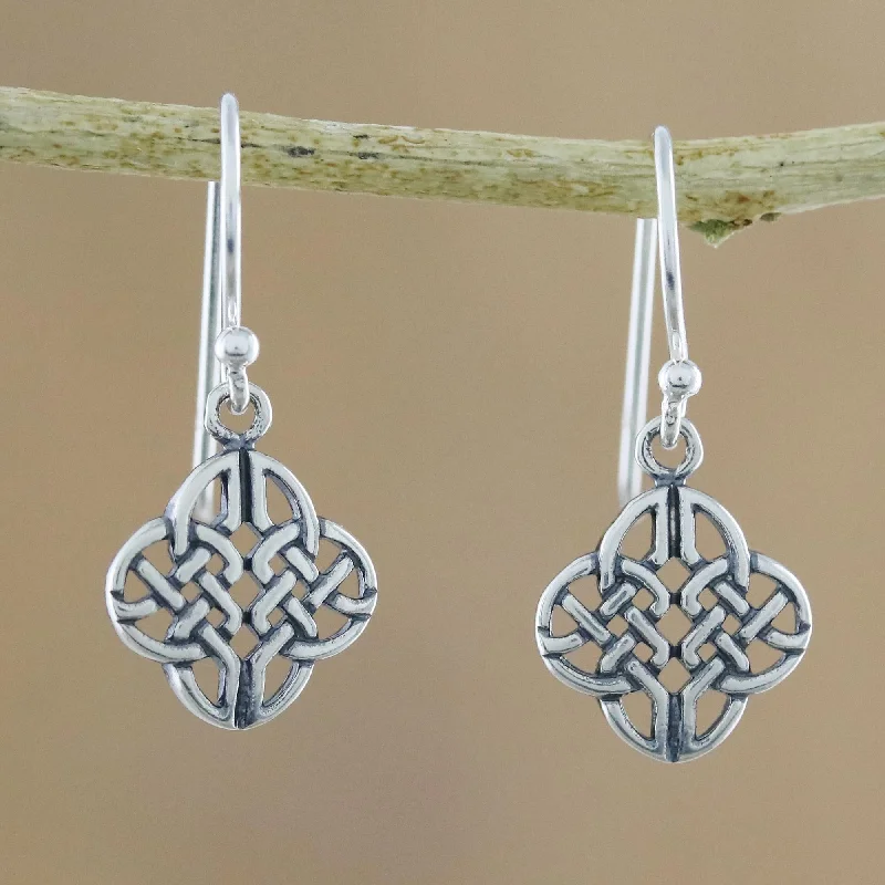 asymmetrical earrings for women -Celtic Style Celtic Knot Sterling Silver Dangle Earrings from Thailand