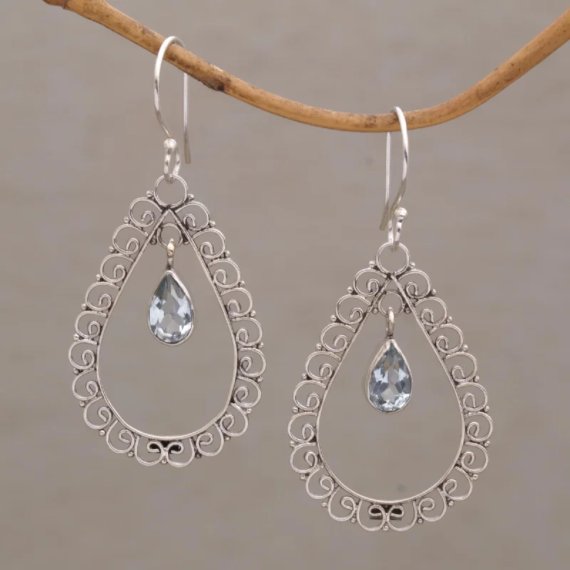 drop earrings for bridesmaids -Celuk Gate Two Carat Blue Topaz and Sterling Silver Earrings