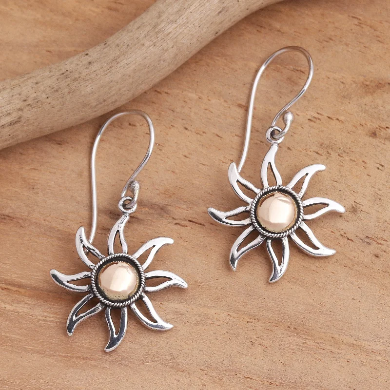 zodiac sign earrings for women -Celuk Sun Sunburst Sterling Silver Earrings with Gold Plated Accent