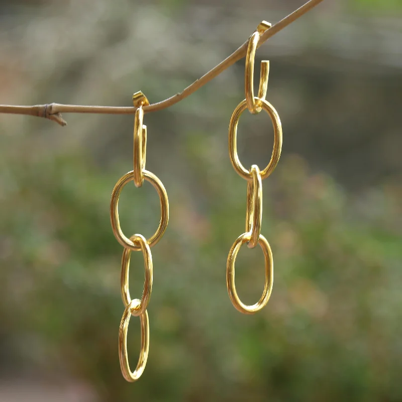 bold geometric earrings for women -Chain of Attraction Gold-Plated Chain Link Dangle Earrings