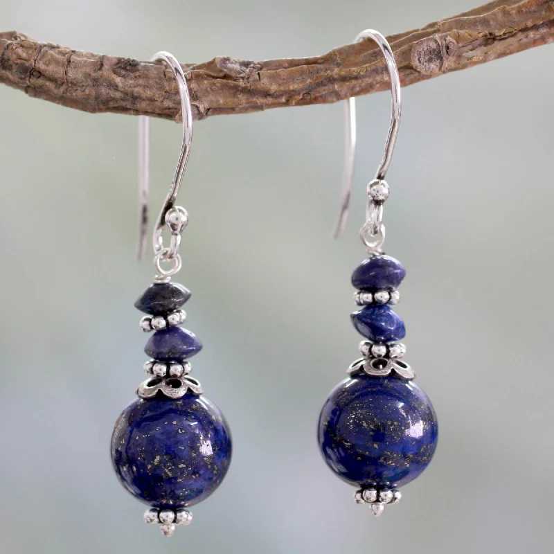 snowflake earrings for winter -Chakra Universe Lapis Lazuli Beaded Earrings