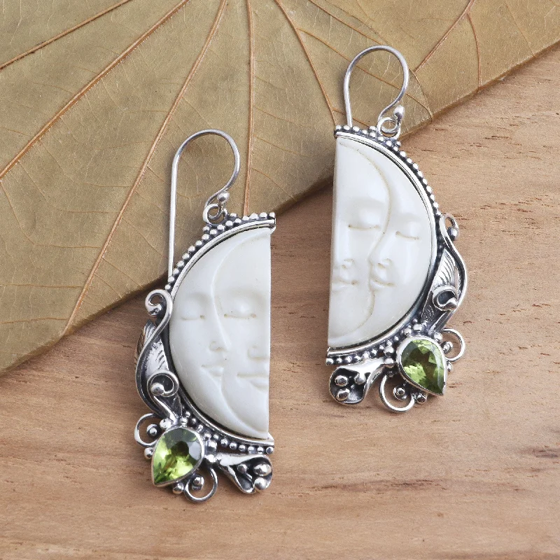 butterfly earrings for girls -Cheek to Cheek Peridot and Sterling Silver Moon Dangle Earrings