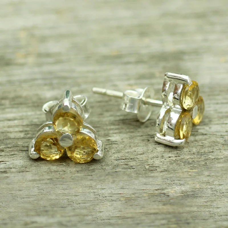 cartilage earrings for multiple piercings -Chennai Stars Hand Made Sterling Silver and Citrine Stud Earrings