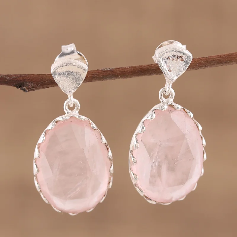 huggie hoop earrings for women -Cherish Me Rose Quartz and Sterling Silver Dangle Earrings from India