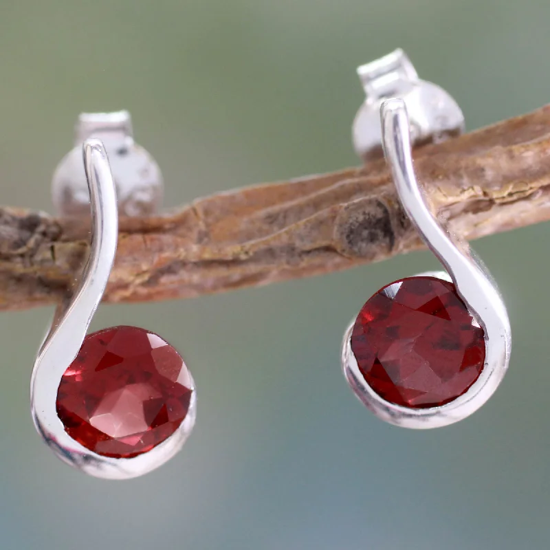 men’s stud earrings -Cherry Droplet Garnet and Sterling Silver Indian Earrings