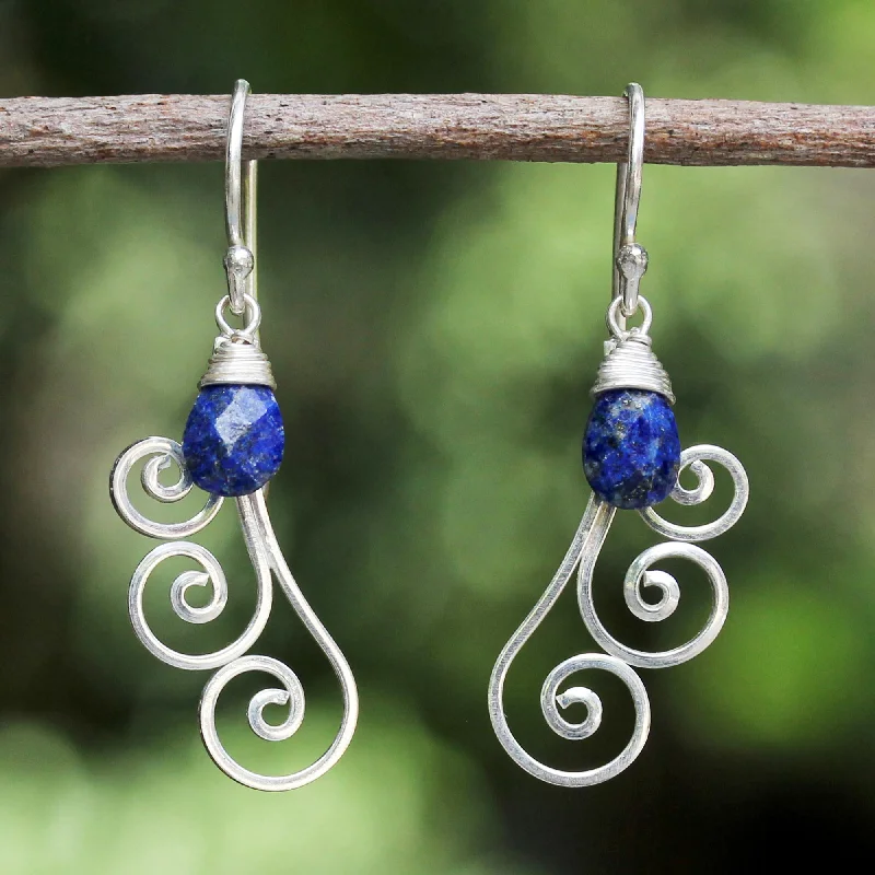 crystal chandelier earrings for women -Chiang Mai Dew Artisan Crafted Sterling Silver and Lapis Lazuli Earrings