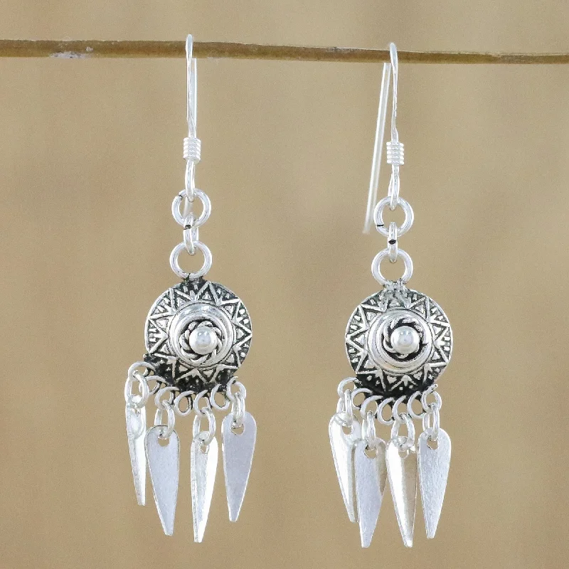 silver threader earrings for women -Chiang Mai Glisten Artisan Crafted Sterling Silver Earrings from Thailand