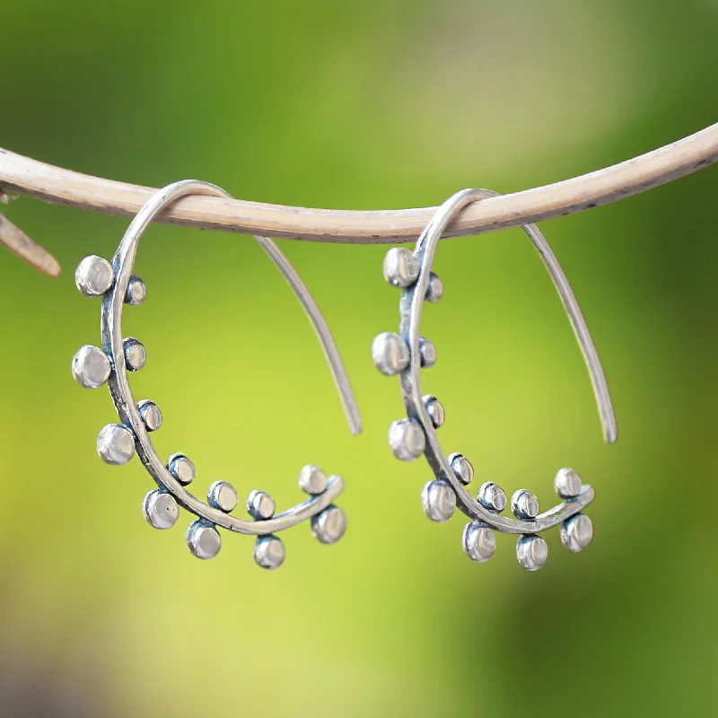 mismatched stud earrings for women -Circle Arches Circle Pattern Sterling Silver Half-Hoop Earrings from Bali