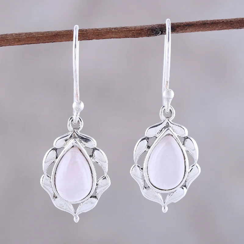 minimalist crawler earrings for women -Circled by Paisleys Paisley Motif Rose Quartz Dangle Earrings from India