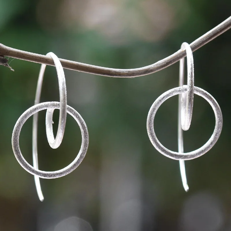 handmade gemstone earrings for women -Circular Illusion Circular Sterling Silver Drop Earrings from Bali