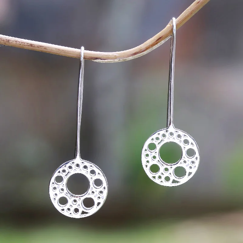 cubic zirconia hoop earrings -Circular Patterns Circle Pattern Sterling Silver Drop Earrings from Bali