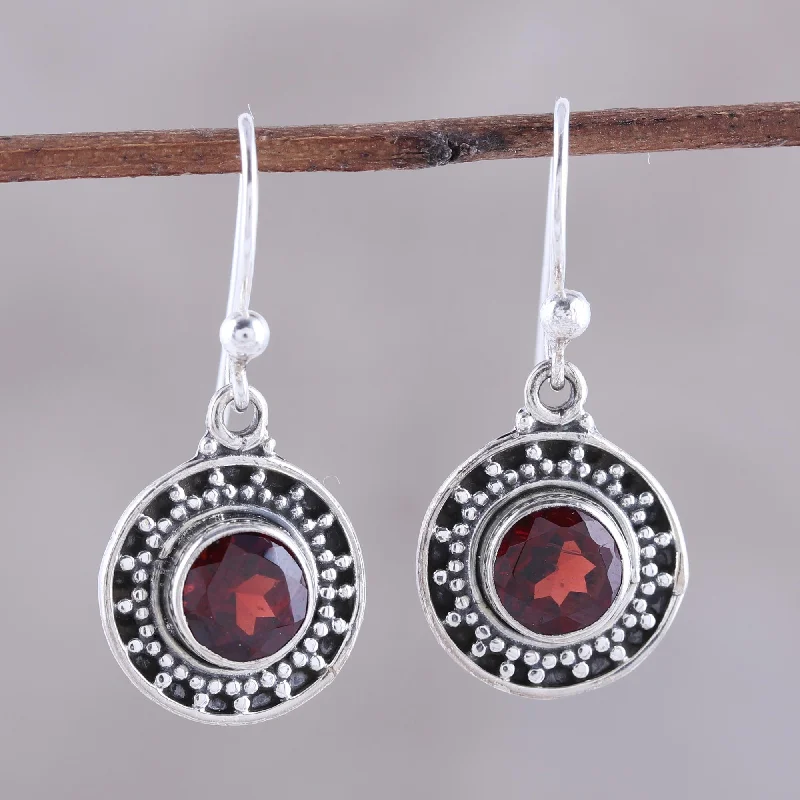 drop earrings for bridesmaids -Circular Sparkle Circular Garnet Dangle Earrings from India