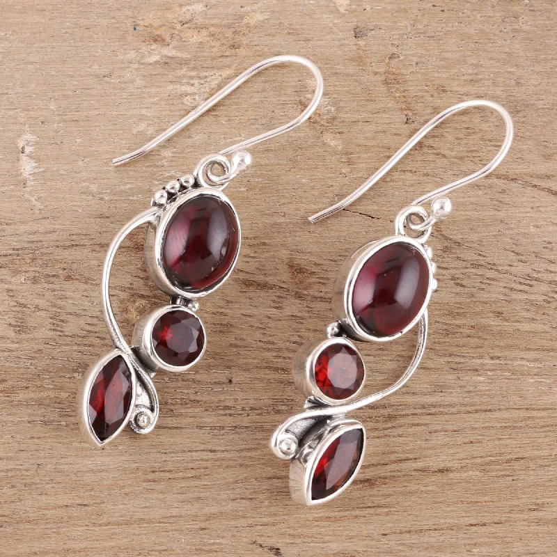 small huggie earrings for everyday wear -Classic Glamour Glamorous Natural Garnet Dangle Earrings from India