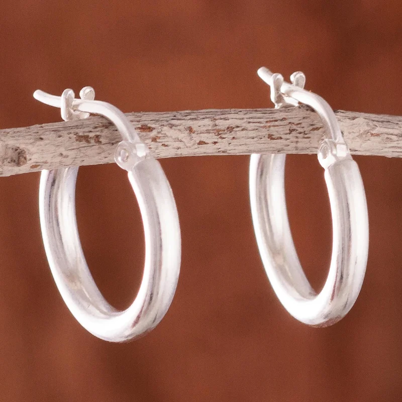 personalized letter earrings for women -Classic Gleam Sandblasted Sterling Silver Hoop Earrings from Peru