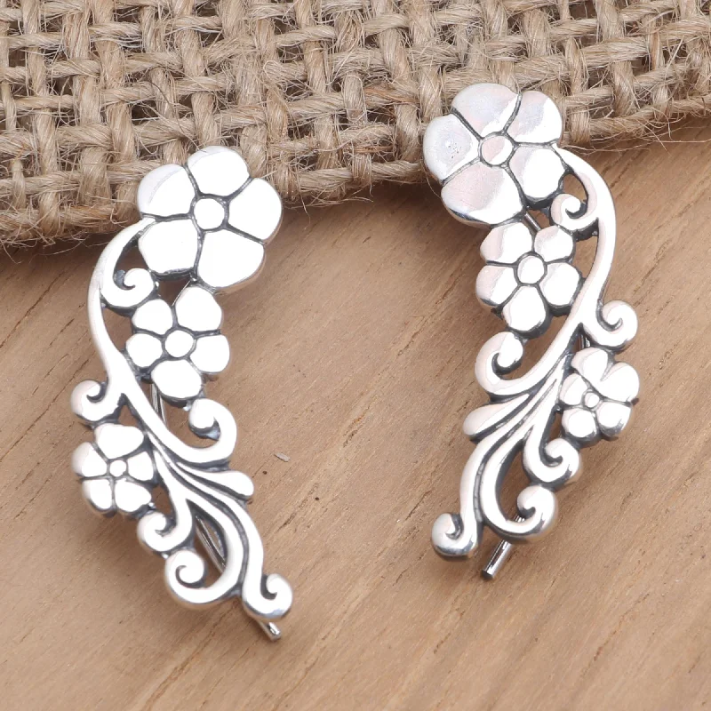 braided hoop earrings for women -Climbing Garden Sterling Silver Floral Climber Earrings