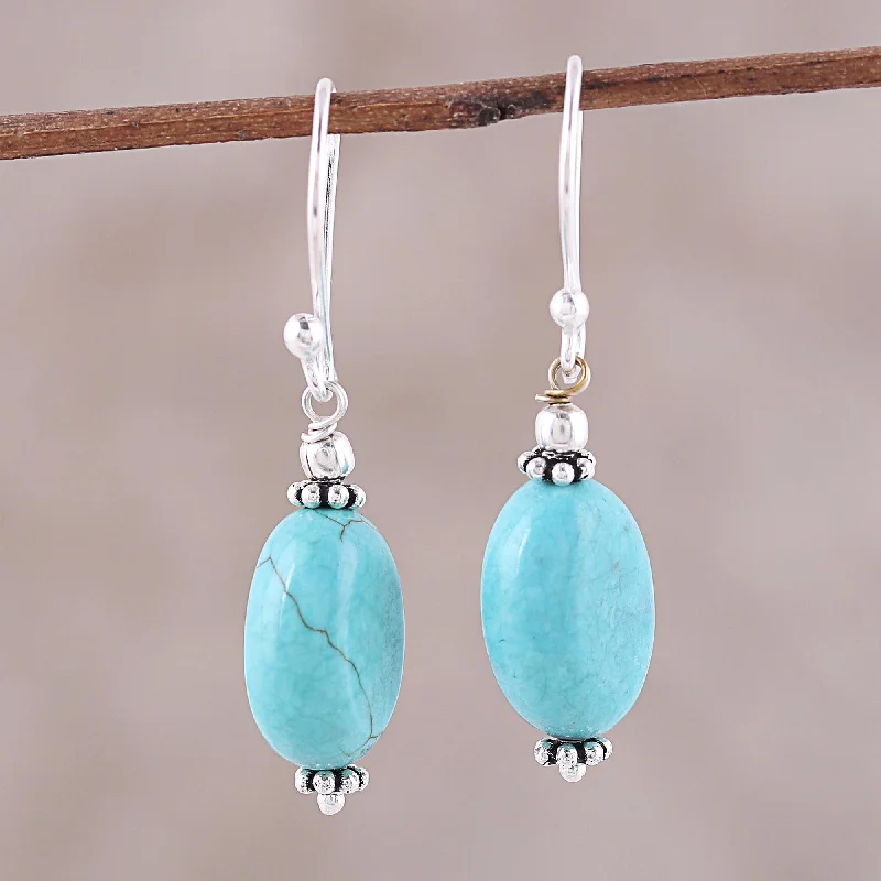 diamond drop earrings for women -Cloudless Sky Sterling Silver and Recon Turquoise Dangle Earrings