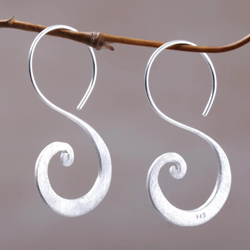 sterling silver stud earrings -Cloud's Curve Sterling Silver Modern Spiral Drop Earrings from Indonesia