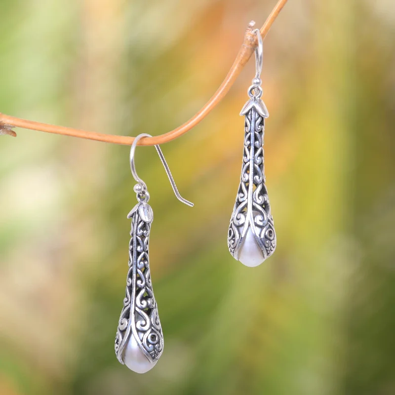 statement earrings for special occasions -Clove Island Sterling Silver Tendrils and Cultured Pearl Earrings