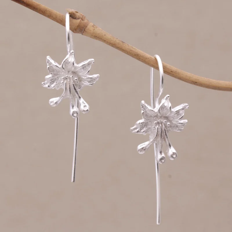 pearl earrings for brides -Clover Blooms Sterling Silver Floral Drop Earrings from Bali