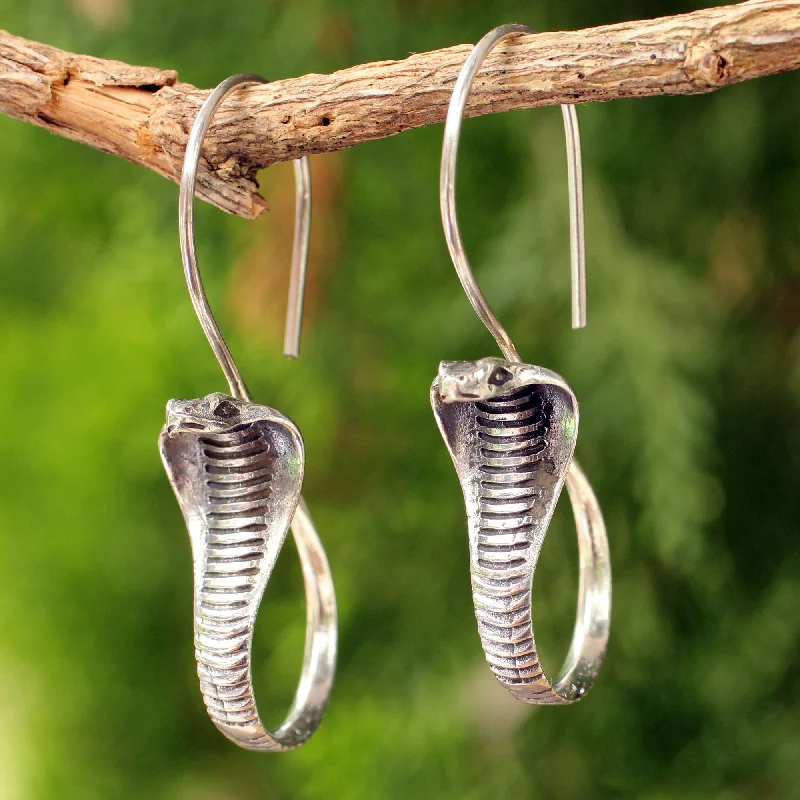 gemstone dangle earrings for women -Cobra Guardian Sterling Silver Drop Earrings